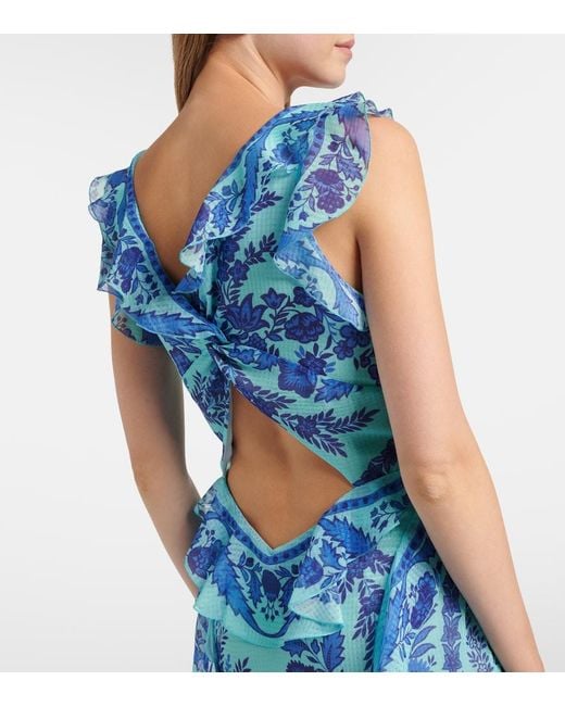 Etro Blue Floral Ruffled Gown