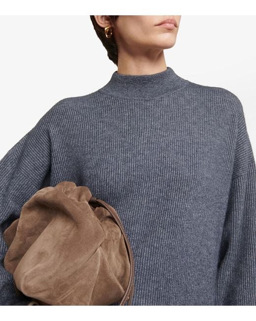 Brunello Cucinelli Blue Ribbed-Knit Cotton And Alpaca Midi Dress