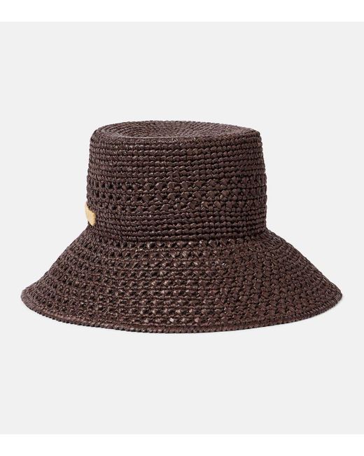 Miu Miu Logo Raffia-Effect Bucket Hat in Brown | Lyst