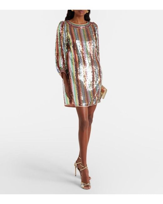 Rixo Multicolor Laurie Sequined Striped Minidress