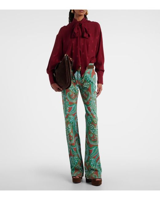 Etro Green High-Rise Wide-Leg Jeans