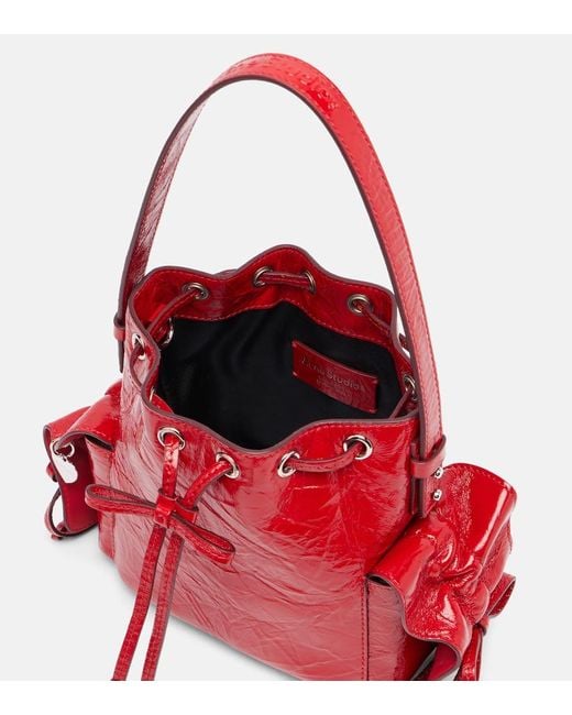 Acne Red Multipocket Mini Leather Bucket Bag