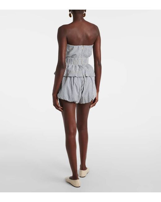 Posse Blue Aurelia Gingham Strapless Cotton Top
