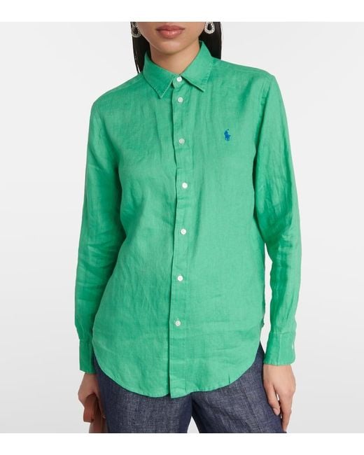 Camisa de lino con logo Polo Ralph Lauren de color Green