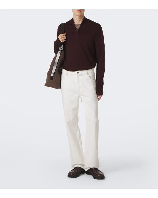 Sunspel Brown Wool Half-Zip Sweater for men