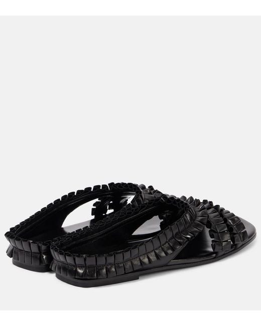 Dries Van Noten Black Ruffled Leather Sandals