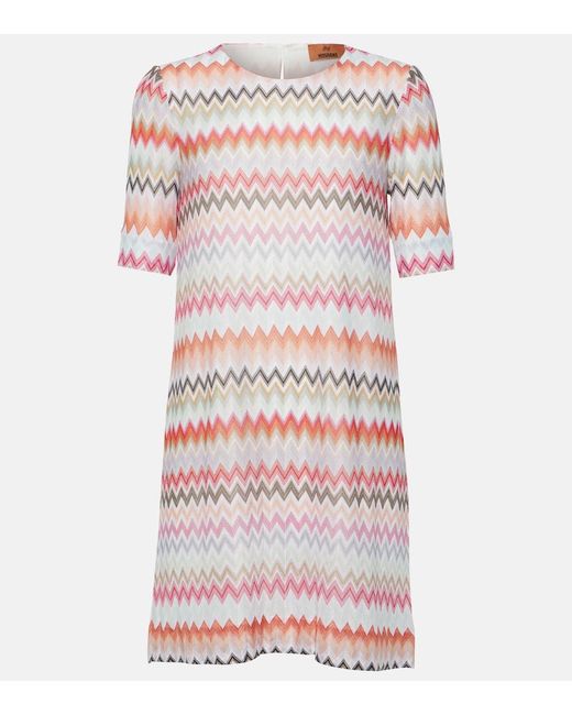 Vestido corto de mezcla de algodon en zigzag Missoni de color Pink