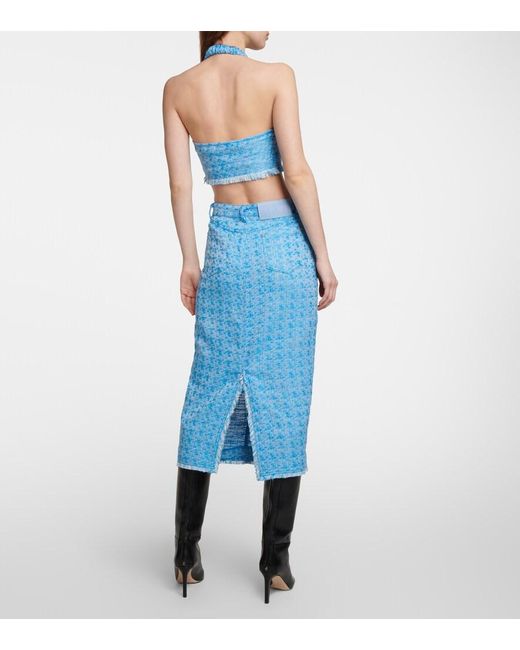 Staud Blue Guinevere Tweed Midi Skirt