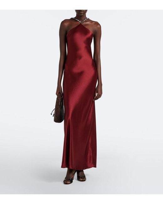 Staud Red Cadence Halterneck Satin Slip Dress