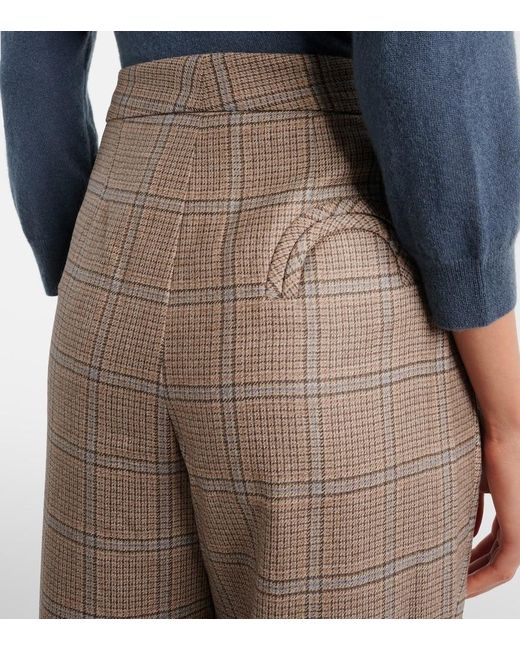 Blazé Milano Brown Glassy Checked Virgin Wool Straight Pants