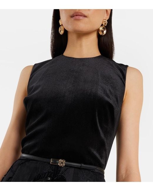 Elie Saab Black Embroidered Tulle And Velvet Midi Dress