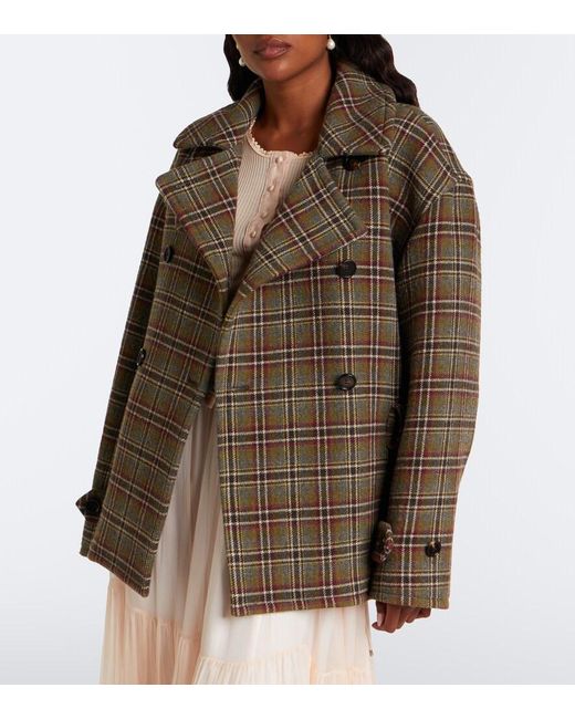 Chloé Brown Checked Wool And Cotton-Blend Peacoat