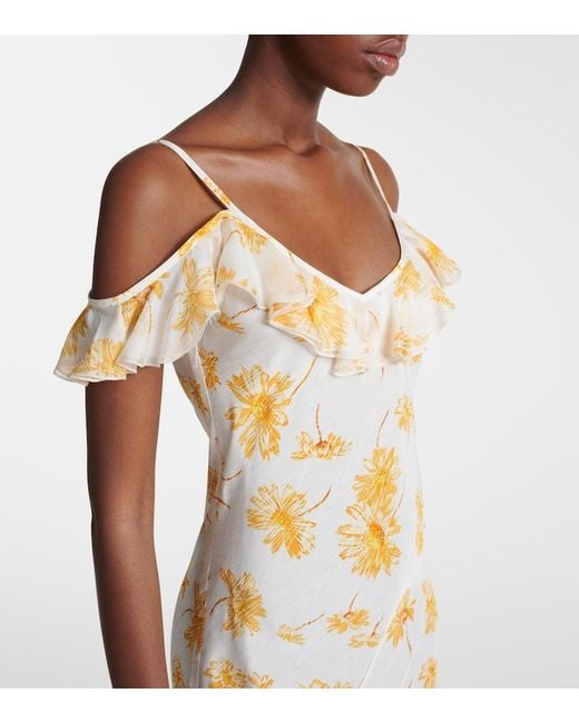 Rodarte Metallic Floral Ruffled Silk Moire Slip Dress