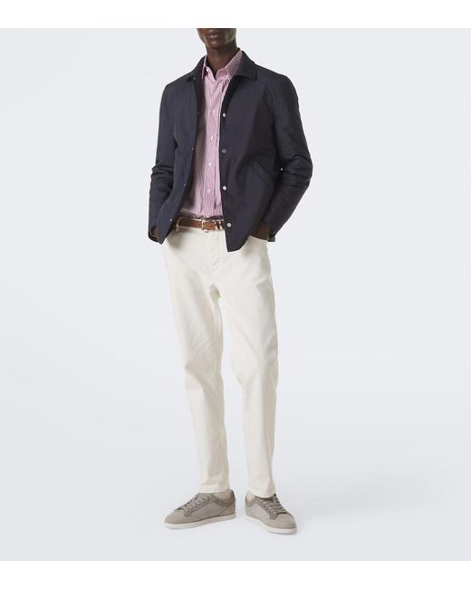Brunello Cucinelli White Suede-Trimmed Leather Sneakers for men
