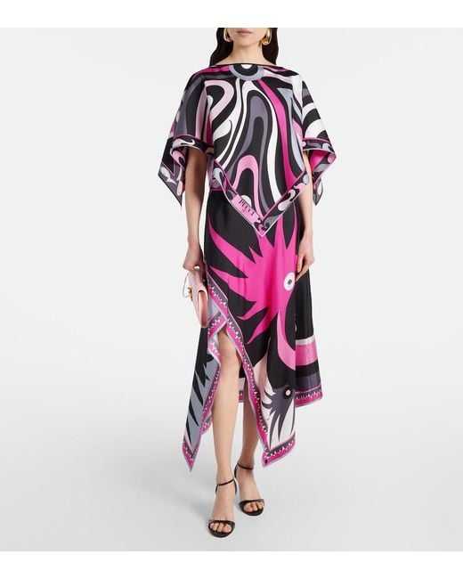Emilio Pucci Pink Stella Asymmetric Silk Midi Skirt