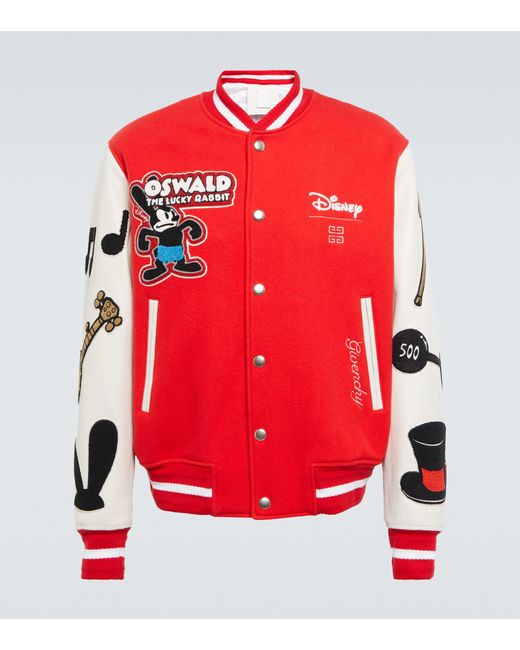 Givenchy Red X Disney® Leather-trimmed Wool-blend Varsity Jacket for men
