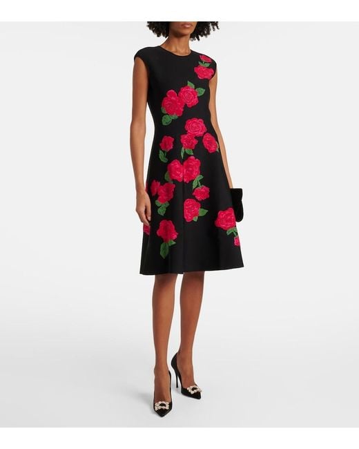 Carolina Herrera Red Floral Jacquard Midi Dress
