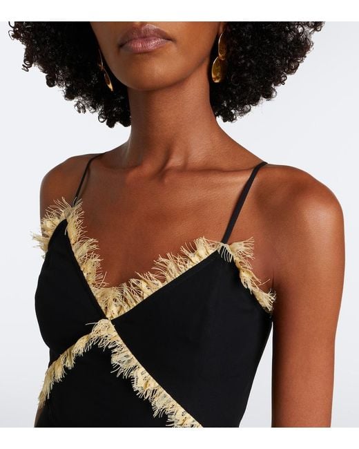 De La Vali Black Estela Lace-Trimmed Georgette Maxi Dress