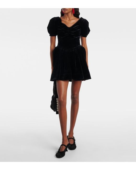 ShuShu/Tong Black Puff-Sleeve Velvet Minidress