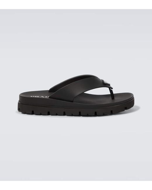 Tongs A Logo Prada pour homme en coloris Brown