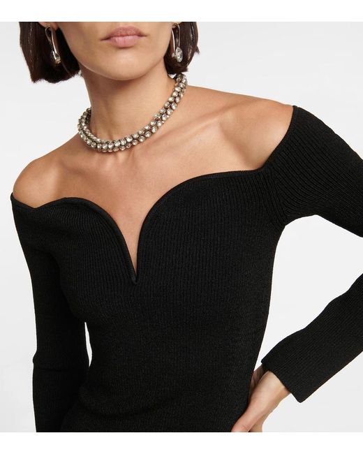 Galvan Black Grace Off-Shoulder Midi Dress