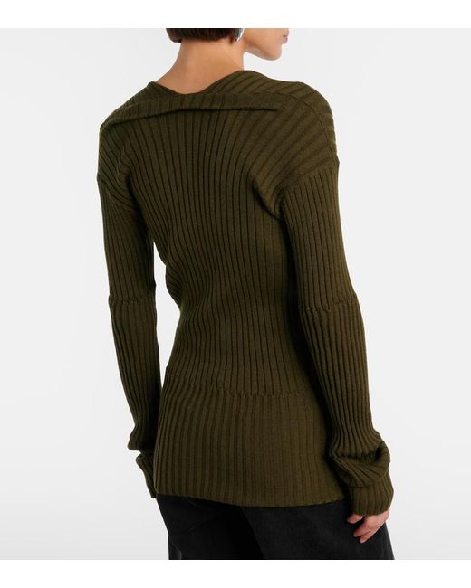 Bottega Veneta Green Ribbed-Knit Cashmere And Silk Top