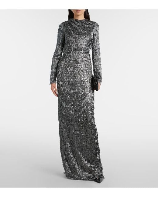 Erdem Gray Maxikleid Mit Pailletten