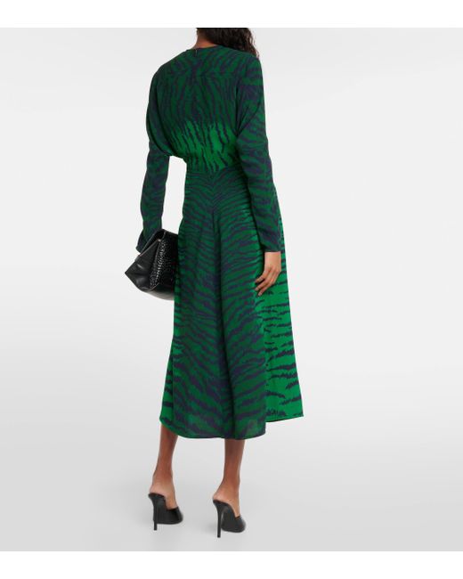 Victoria Beckham Green Tiger-print Cady Midi Dress