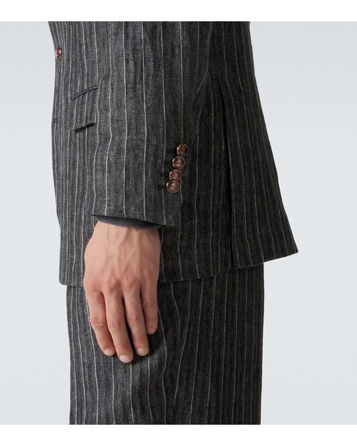 Brunello Cucinelli Black Chalk Stripe Linen Suit for men