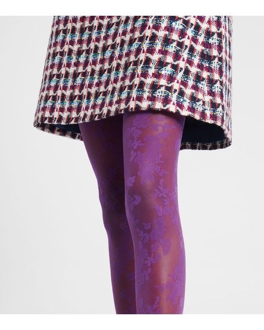 Valentino Purple Floral Lace Tights