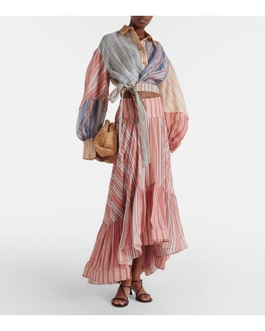 Zimmermann Multicolor Rebellion Striped Linen And Silk Blouse