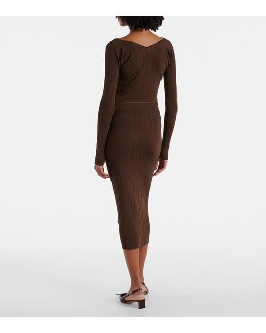 Jacquemus Brown Pralu Ribbed-Knit Midi Skirt