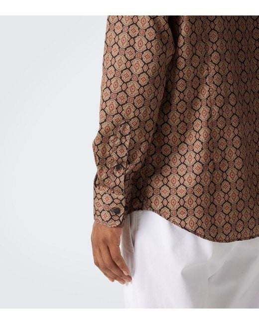 Etro Brown Printed Cotton Poplin Shirt for men
