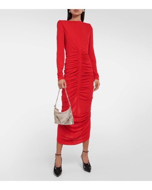 Givenchy Red Ruched Crepe Midi Dress