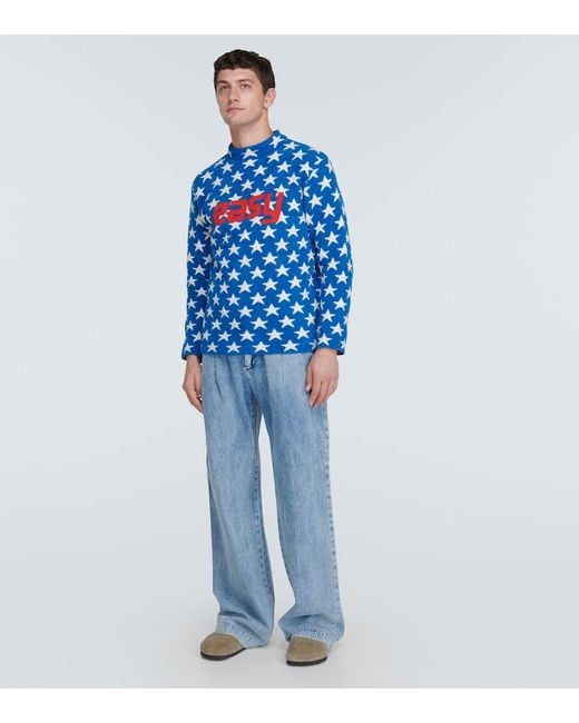 ERL Blue Printed Cotton-Blend Sweater for men