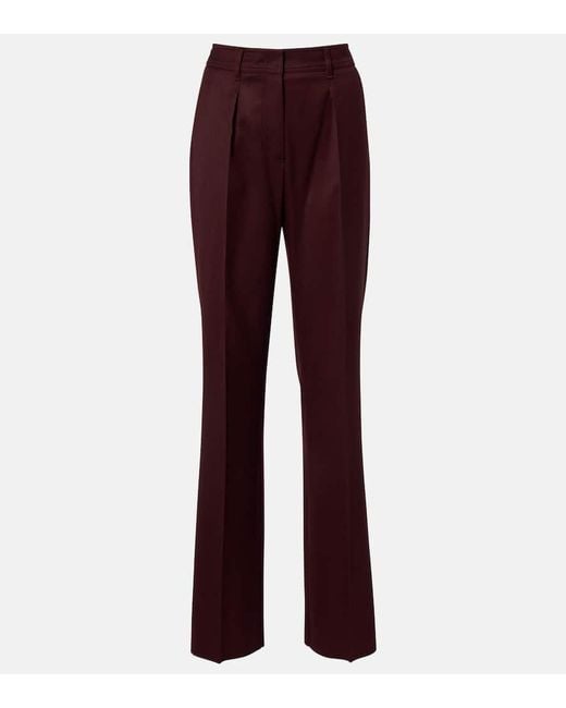 Max Mara Purple Pleated High-Rise Virgin Wool Straight Pants