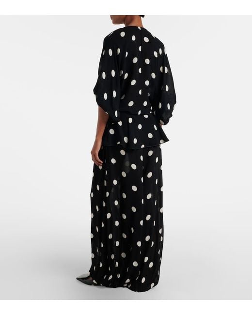 Adriana Degreas Black Solid Peplum Polka-Dot Balloon Pants