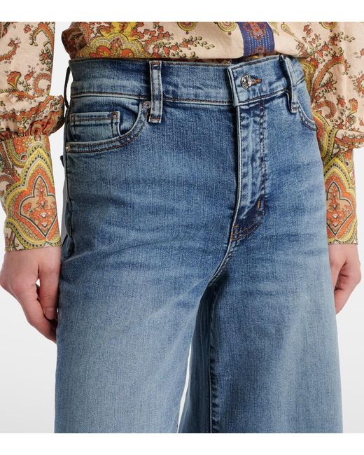 FRAME Blue Le Palazzo Crop High-Rise Wide-Leg Jeans