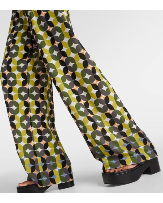 Dries Van Noten Green Printed High-rise Crepe Wide-leg Pants