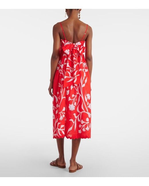 Juliet Dunn Red Printed Scalloped Cotton Midi Dress