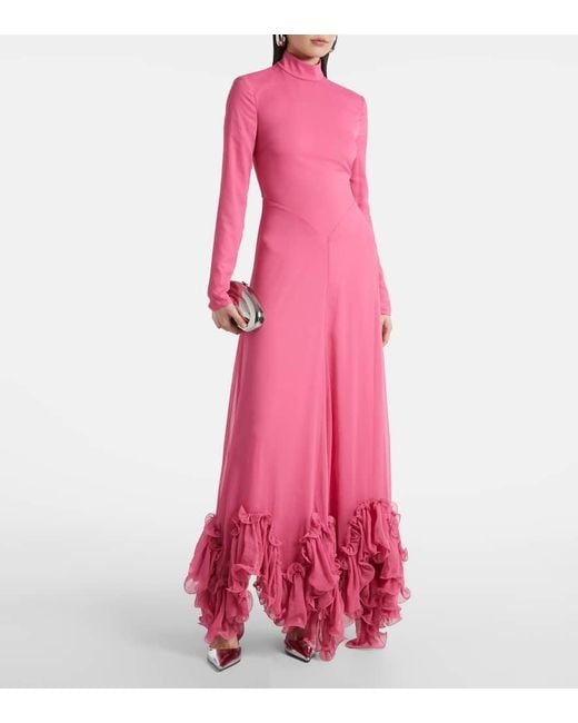 ROTATE BIRGER CHRISTENSEN Pink Ruffled Chiffon Maxi Dress