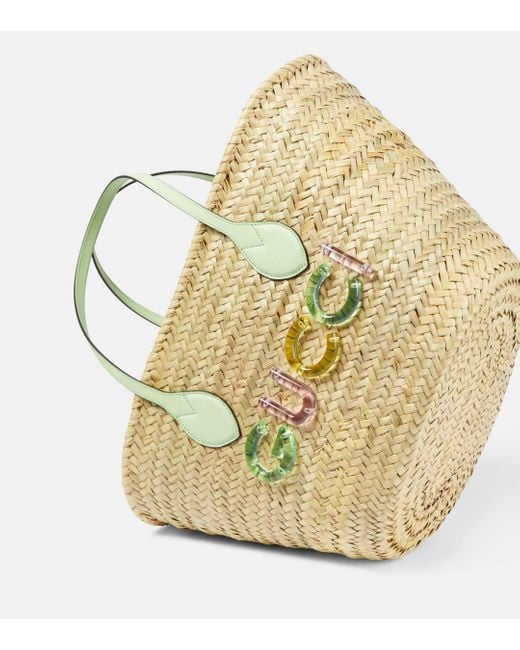 Gucci Metallic Small Logo Raffia Basket Bag