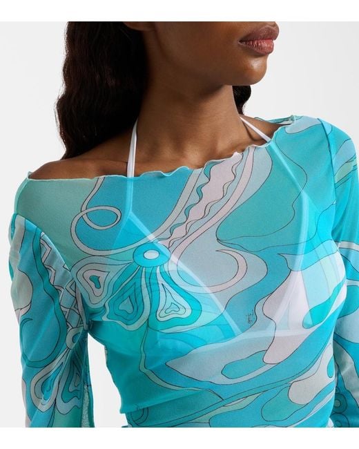 Emilio Pucci Blue Orchidee Sheer Maxi Dress