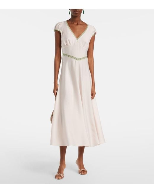 Posse Pink Perla Lace-Trimmed Midi Dress