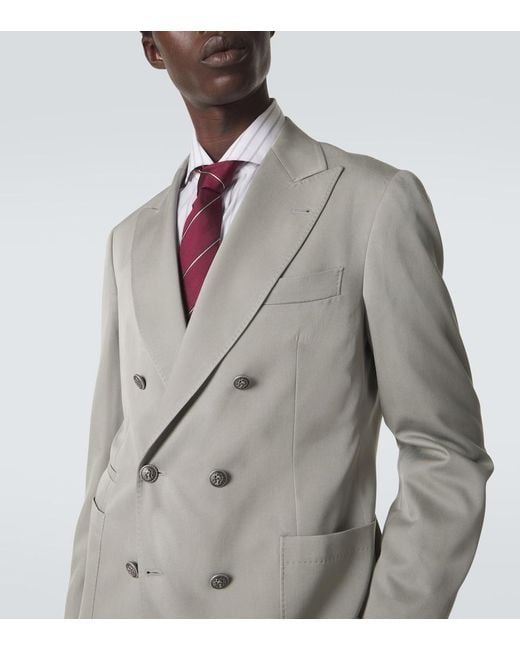 Brunello Cucinelli Gray Double-Breasted Silk Suit Jacket for men