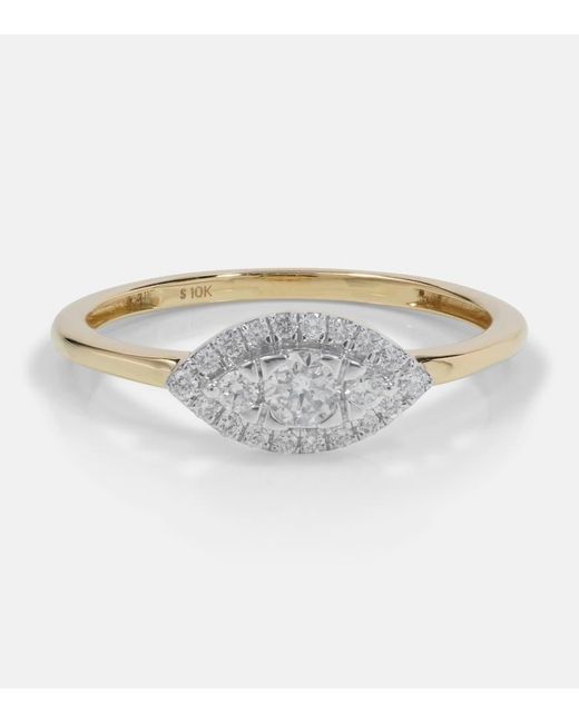 STONE AND STRAND White Ring Muse aus 10kt Gelbgold mit Diamanten