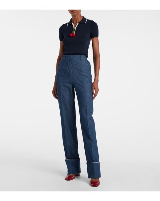 Valentino Blue Chambray Straight Pants