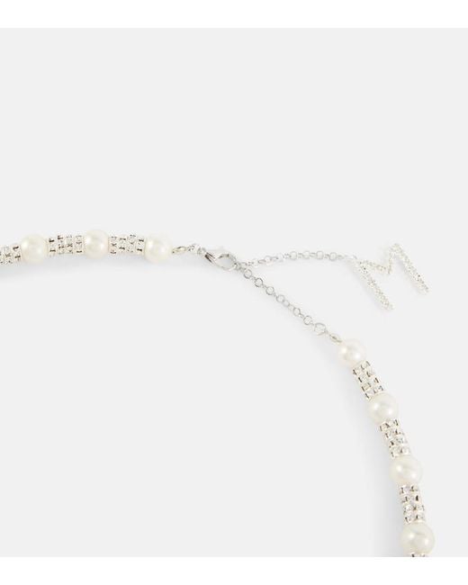 Magda Butrym White Embellished Necklace With Rose Quartz