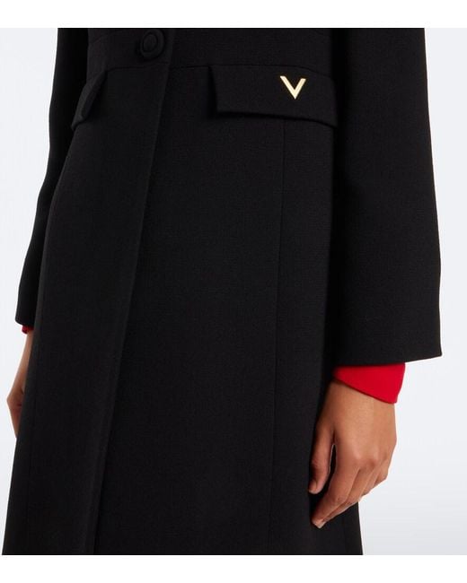 Valentino Black Vgold Virgin Wool Crepe Coat