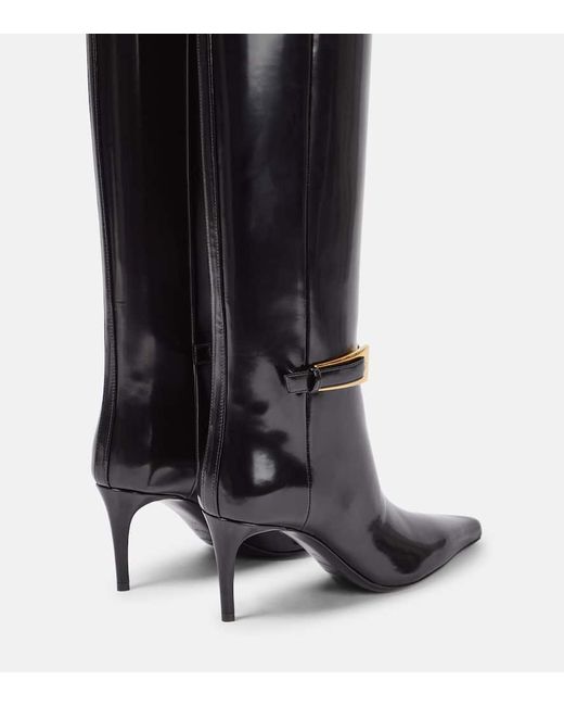 Saint Laurent Black Lee Glazed Leather Knee-high Boots